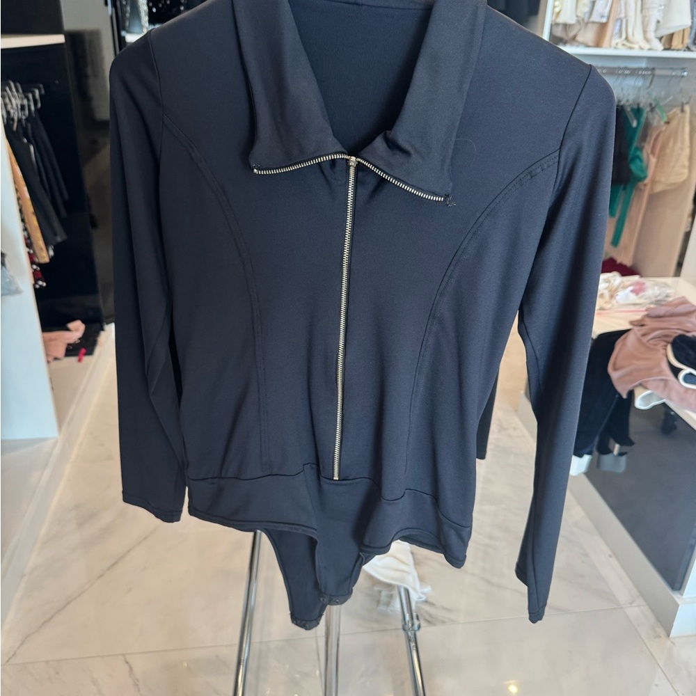 Black Zipper Front Bodysuit